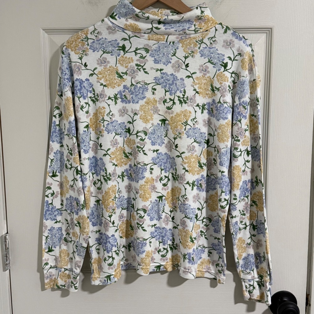 Vintage Floral Turtleneck Top Pastel‎ Cottagecore Grandpa Chic Womens Large